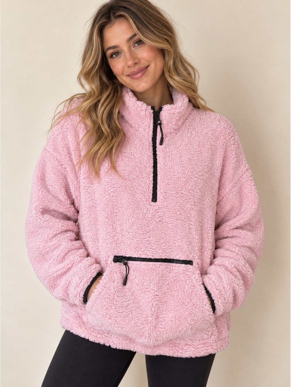 No Boundaries 3X 21 Pink Sherpa Fleece Half Zip Pullover Plus Size